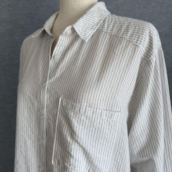 By Anthropologie Shirt Dress M White Striped Preppy Coastal Grandma Beachy Vacay - Picture 4 of 12